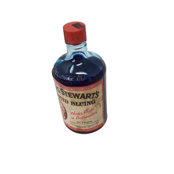 Mrs. Stewarts Liquid Bluing Vtg Laundry Whitening 10 oz Glass Bottle Luther Ford - Picture 2 of 9